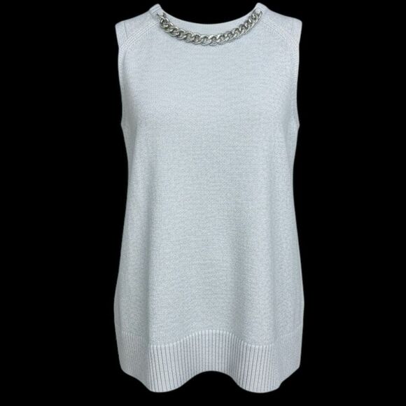 Michael Kors Chain-Neck Sleeveless Sweater Tunic Pearl Heather Gray NWT Size M S - Picture 10 of 11